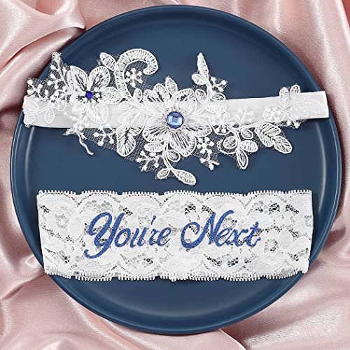 Campsis Bridal Garter Set Lace Crystal Wedding Garter Set Flower Garters Belt for Bride Prom Gift for Women and Girls 2PCS2
