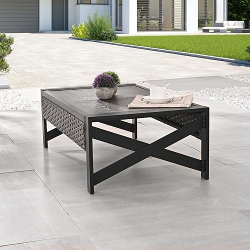 image for LOKATSE HOME Outdoor Metal Coffee End Table Patio Bistro Rectangle Sid