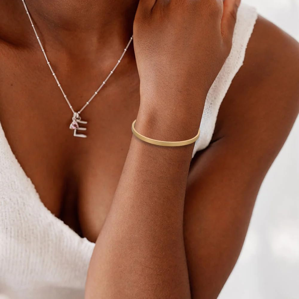 STWTR 18k Gold-Plated 4mm Wide Stainless Steel C-Shaped Opening Women'S Bracelet - Image 2