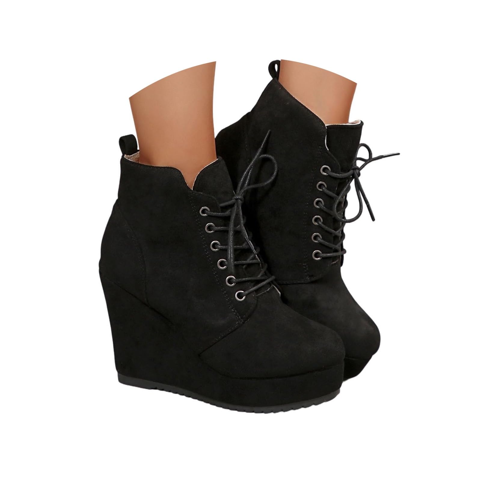 Wedge Heel Ankle Boots for Women Suede Lace-up Booties 10cm High Heel Platform Dress Shoes