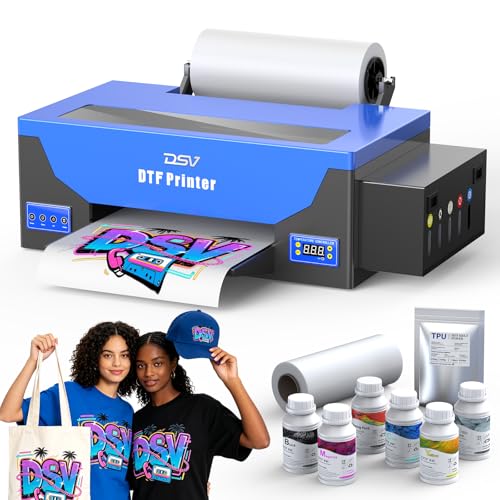 DSV DTF Printer A3 Roll L1800 Transfer Printing Machine High-Speed Print for Fabrics 13 Wide DTF Bundles White Ink Circulation & Auto-Cleaning 2-Year Free Ink (Blue Printer)