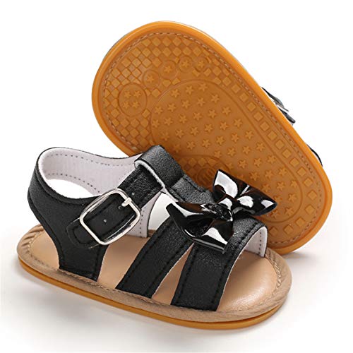 BENHERO Infant Baby Girls Sandals, Premium Soft Rubber Sole Anti-Slip Summer Toddler Flats First Walkers Shoes (L/Black, 6_Months)