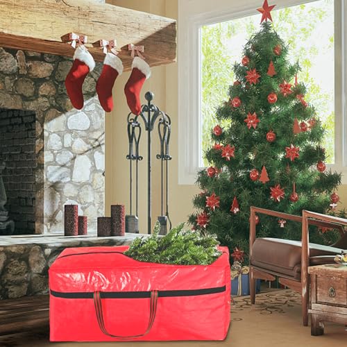 Heavy Duty Waterproof Christmas Tree Storage Bag- 7.5FT/6FT Waterproof Tearproof with 4 Handles Easy to Transport- Red