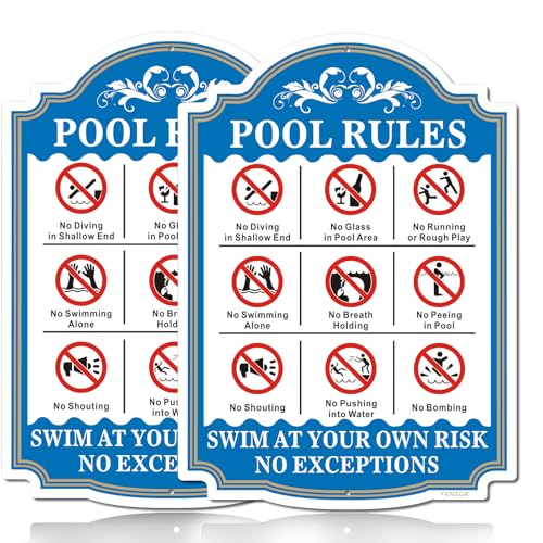 FKNSGR Pool Rules No Diving Sign 2 Pack 10 x 14 inches Rust Free .040 Aluminum Pool Sign UV Protected Fade Resistant