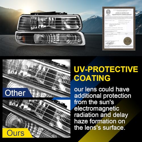 Image of GRAND ORANGE Front Headlight Bumper Lights Lamps 4pcs Compatible with Chevy Silverado 99-02 / Compatible with Chevy Suburban 2000-2006 Headlights Assembly Clear lens Black Housing Amber Reflector