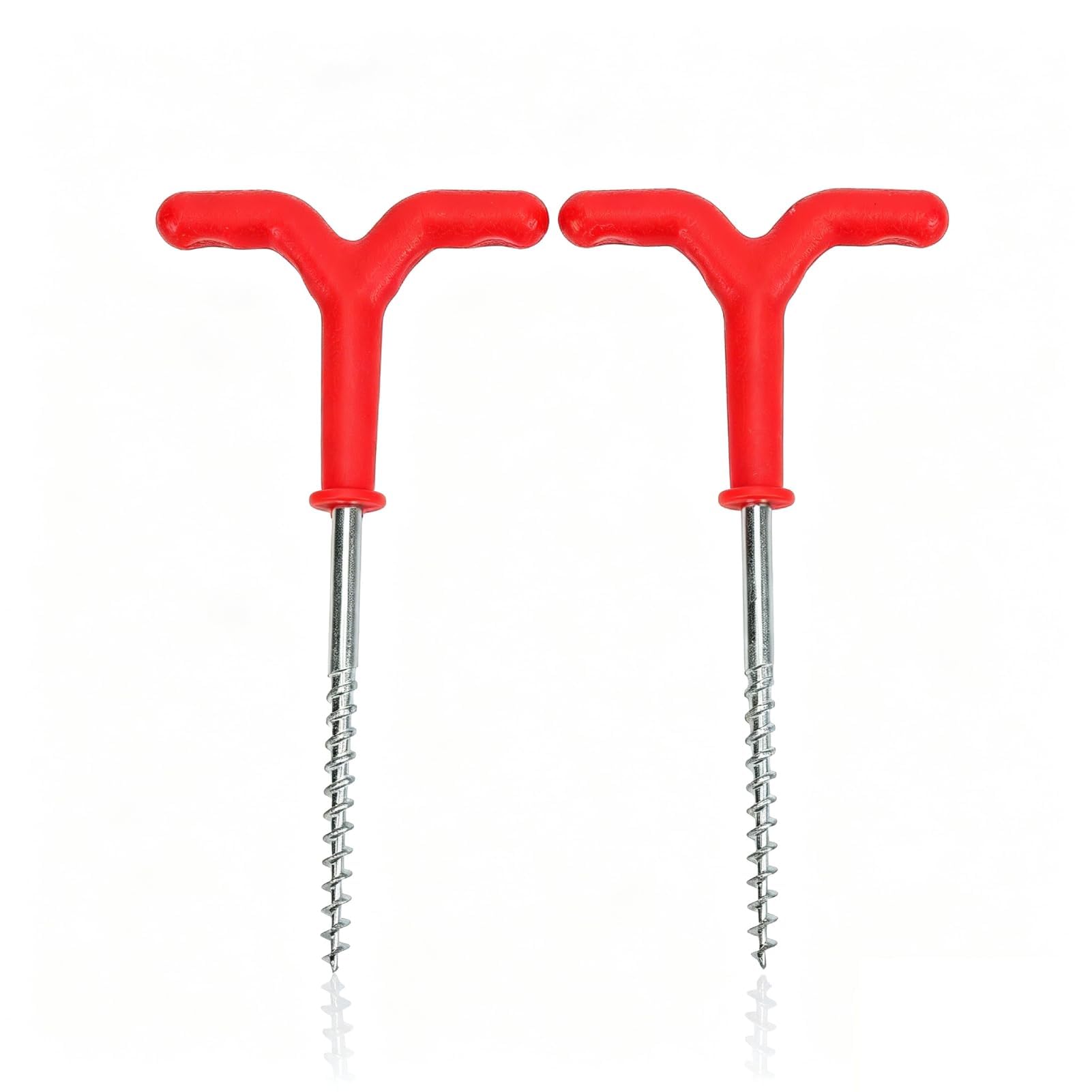HERCHR 2Pcs Camping Tent Stake, Y Shape Screw Threads Pole Rod Stand Ground Anchor Holder Rest Rack Screw in Tent Peg Stake for Ice Fishing Camping, 185x92mm/7.3x3.6in