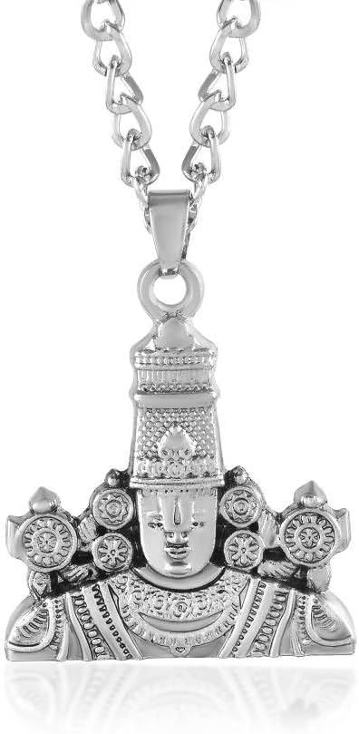 Hari Darpan Hindu Lord Tirupati Balaji, Sri Venkateswara Swamy Pendant Locket with Chain Necklace For Men And Women, Stainless Steel