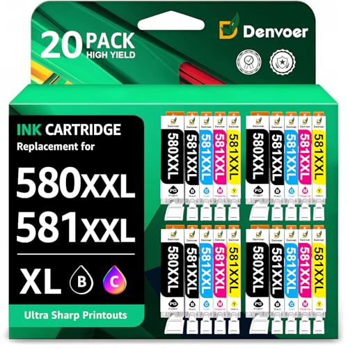Denvoer 580 581 Multipack Kompatibel für Canon druckerpatronen 580 581XXL PGI-580 XXL CLI-581 XXL Druckerpatronen für Pixma TS705a TR8550 TS8500 TS8350 TS6300 TS6150 TS9550 TS6350 TS6351 20er-Pack