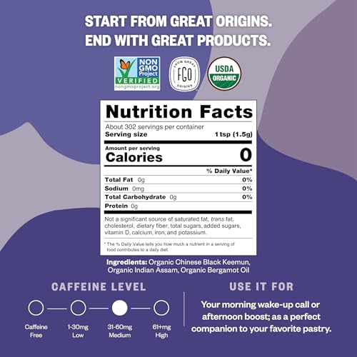 Image of FGO Organic Earl Grey Black Tea, 16 Ounce Loose Leaf Bulk Resealable Bag, 16oz, Packaging May Vary (Pack of 1)