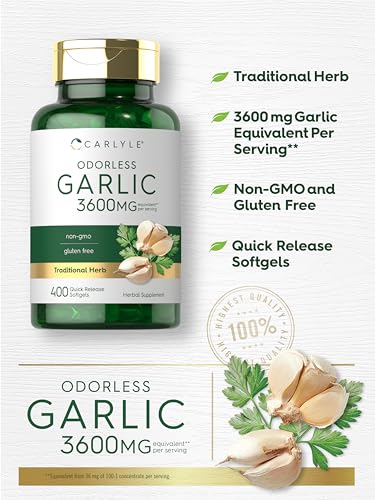 Carlyle Odorless Garlic Softgels 3600 mg | 400 Count | Allium Sativum Bulb | Non GMO, Gluten Free Supplement - Image 5