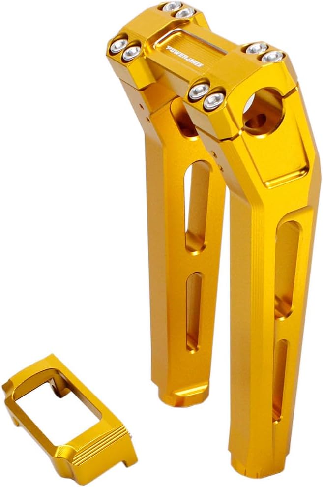 POWER JAMES Gold 10.0" Tall Handlebar Risers Kit with Gauge Module Mount Compatible with Harley Davidson Street Bob, Low Rider S, FXST, FXLRST, Softail, Dyna with 1.0" Clamping Area