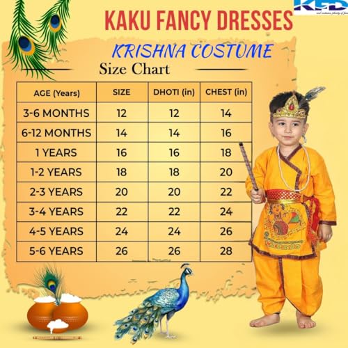 Image of Kaku Fancy Dresses Krishna Costume for Kids, Baby Krishna Dress for Janmashtami, Bal Krishna Dhoti Set, Krishnaleela Costume, Infant Bal Gopal, Krishna Fancy Dress Costume for Boys /Girls