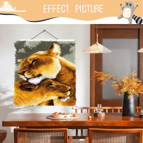 Image of EMISTEM Latch Hook Kits for Adults - DIY Latch Hook Rug Kits, Crochet Kit for Beginners, Rug Making Kits with Printed Canvas, Gift Packaging. Lion Pattern (15x21 Inch)
