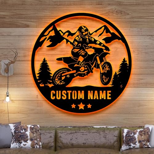 Image of Custom Dirt Bike Metal Sign With LED Light, Dirt Bike Rider Gift, Garage Sign, Man Cave, Husband Boyfriend Gift For Birthday And Christmas, Home Decor