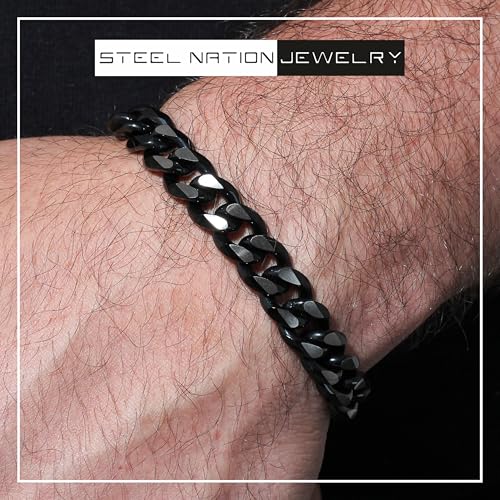 Stainless Steel Black Curb Link Chain Bracelet Set for Men 24" Necklace 8.5" Hypoallergenic and Robust2
