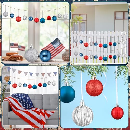 Image of Lunmon 64 Pcs Red Blue and Silver Christmas Ornaments Patriotic Xmas Balls