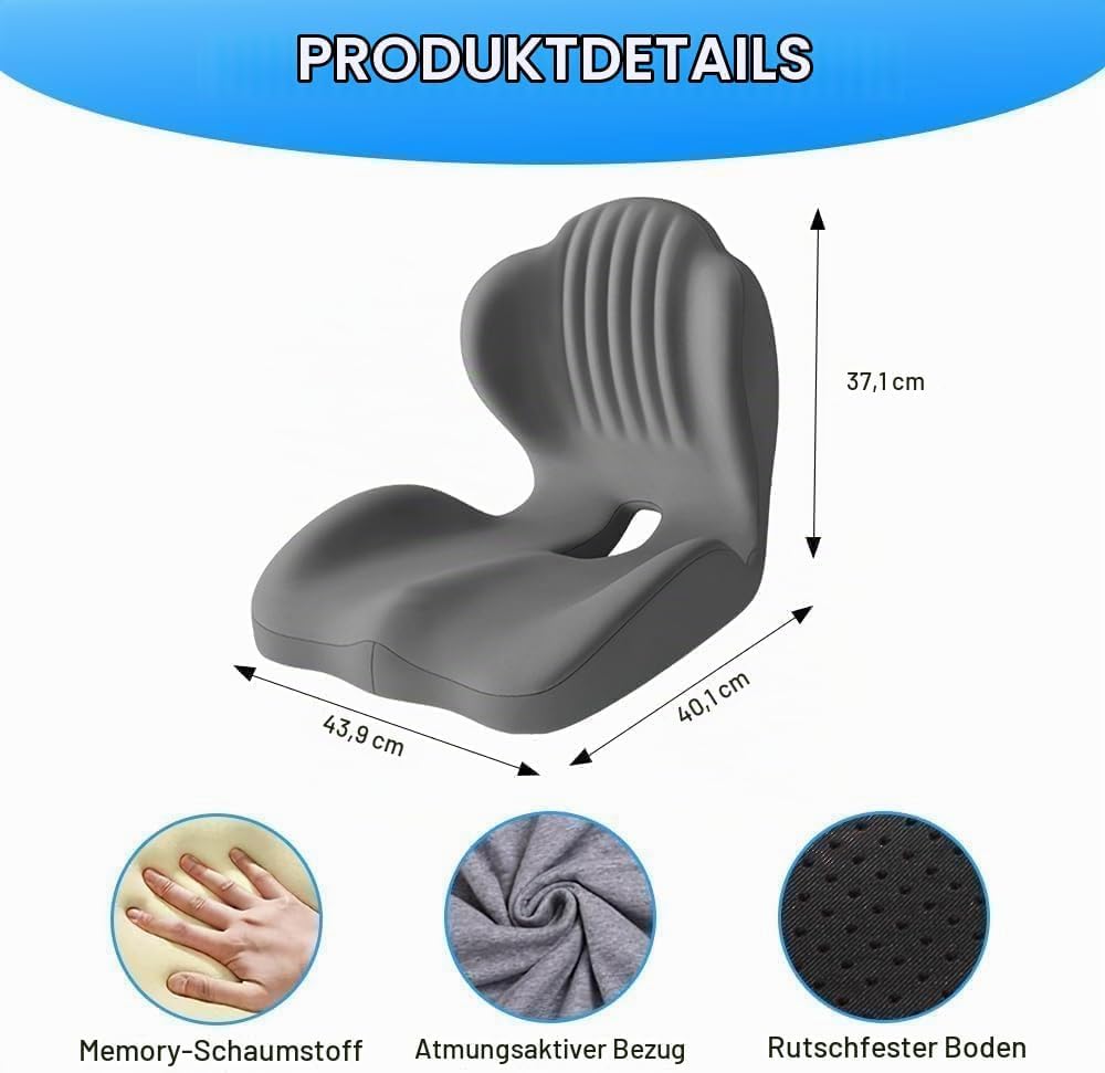 HoldOneLight Cuscino seduta ergonomico in memory foam per ufficio, auto e gaming, allevia dolori sciatica, coccige e sacro, supporto per colonna lombare e parte inferiore della schiena