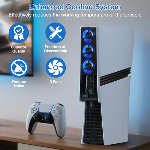 Image of JUSPRO Cooling Fan for PS5 Pro, Quiet Enhanced Cooler Fan with Adjustable Speed, Auto Power On /Off, Cooling Accessories with USB 3.0 Port and LED Light for PlayStation 5 Pro