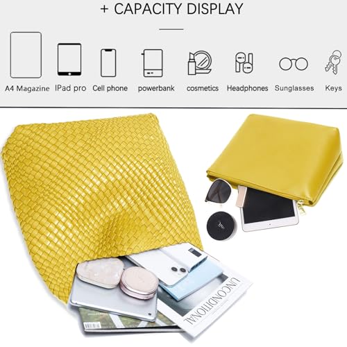 Image of JINMANXUE Woven Tote Bag for Women, Fashion Hobo Handbag, Travel Top-handle Shoulder Bag, Beach Underarm Bag with Purse