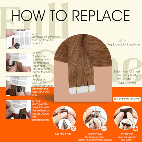 Image of Full Shine Tape in Extensions Real Human Hair Color 330 Auburn Tape ins Human Hair Extensions 24 Inch Remy Extension 50G Invisible Seamless Skin Weft Straight Extension 20Pcs Natural Brazilian