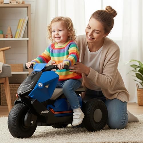 Image of StarAndDaisy Electric Ride-On Bike for Kids, Toddlers & Baby - 3 Wheel Rechargeable 6V EV Motorcycle with Music,LED Lights, USB, Foot Acceleration & Comfortable Seat - Blue