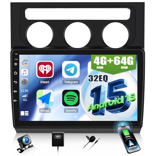 CAMECHO 4+64G 10 Pouces Android 15 Autoradio pour VW Volkswagen Touran 2004-2008 avec Caméra de Recul, Carplay sans Fil 2Din Radio Bluetooth avec 32EQ FM RDS...
