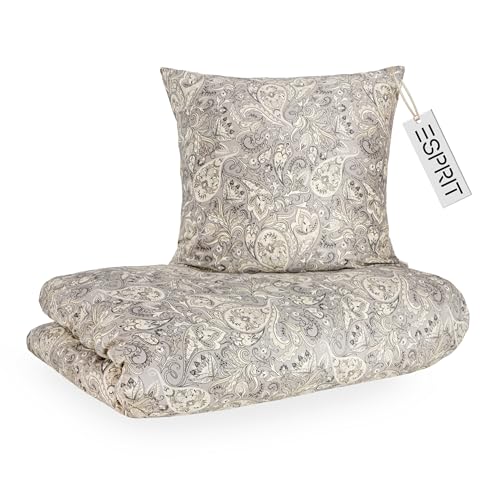 Esprit Satin Bettwäsche 135x200 Baumwolle grau - Boho Paisley Bettbezug +...