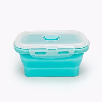 CCyanzi 3piece Collapsible Food Storage Containers with Lids, Silicone Lunch Container, Microwave & Freezer Safe, Space Saving for Kitchen Cabinet and Camping Backpack,(blue)