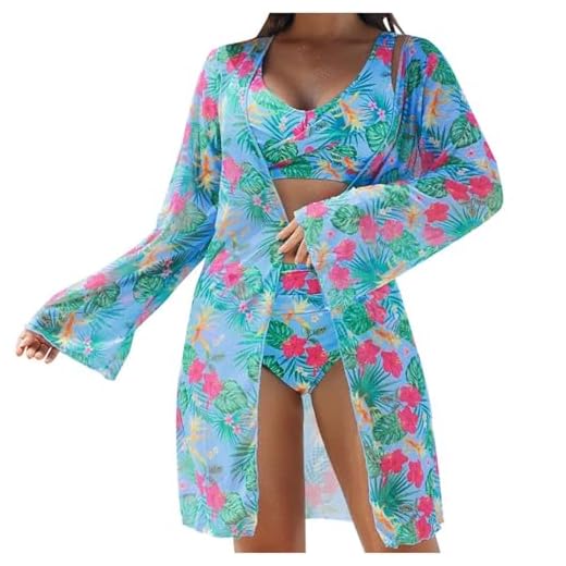 Maillot De Bain Femme 3 PièCes Imprimé avec Bikini Shorty Veste Taille Haute Bikinis Sexy Push Up Anti-UV SéChage Rapide Bikini Vêtements Soldes Swimwear de Plage Beachwear Pas Cher