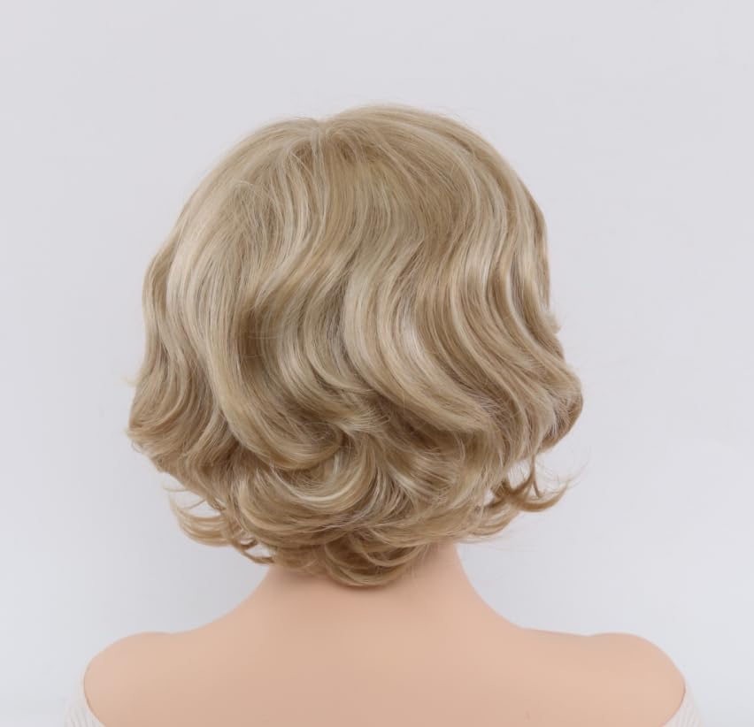 Image of Golden Curly Wig for Women Loose Voluminous Style, High-Temperature Fiber, Rose Net Cap, Perfect for Parties and Events, Fashion Hairpiece Natural Daily Party Wig (Blonde Mix)