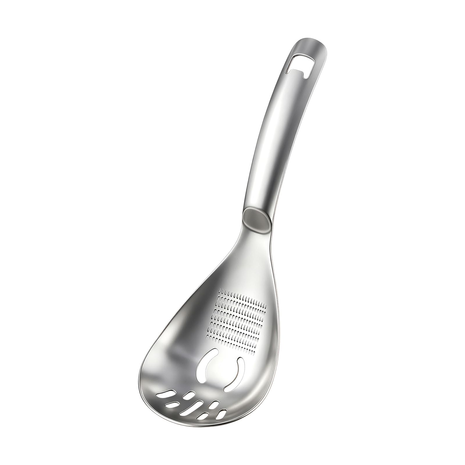 Xinsheinelry Stainless Steel Practical Kitchen Eggs Separator Spoon with Masher Skimmer Strainer Bottle Opener Ergonomic Handle Kitchen Tool Eggs Separator and Bottle Opener