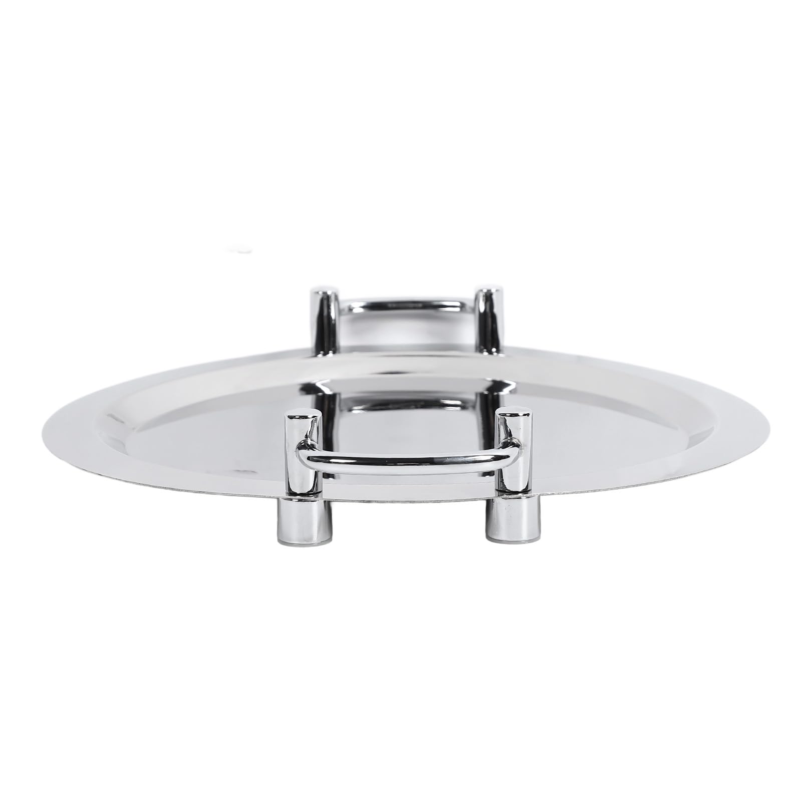 Vassoio da portata rotondo in acciaio inox con manico, 39,9 cm, finitura a specchio, per banchetti di hotel e ristoranti, elegante piatto da portata durevole ed elegante forniture per catering