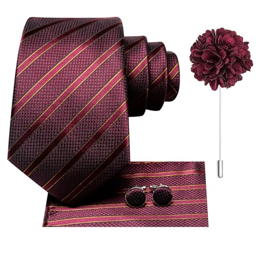 Image of Hi-Tie Men's Tie Lapel Pin Set Pocket Square Cufflinks Formal Woven Silk Tie Sets Wedding Party