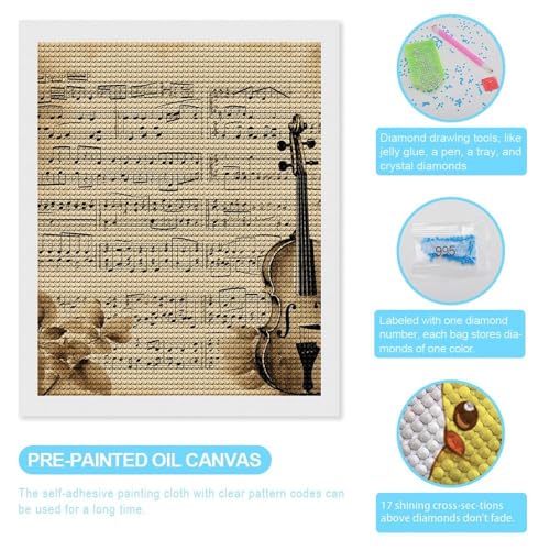 Peinture diamant notes de musique adultes kit complet broderie diamant rond 40x50
