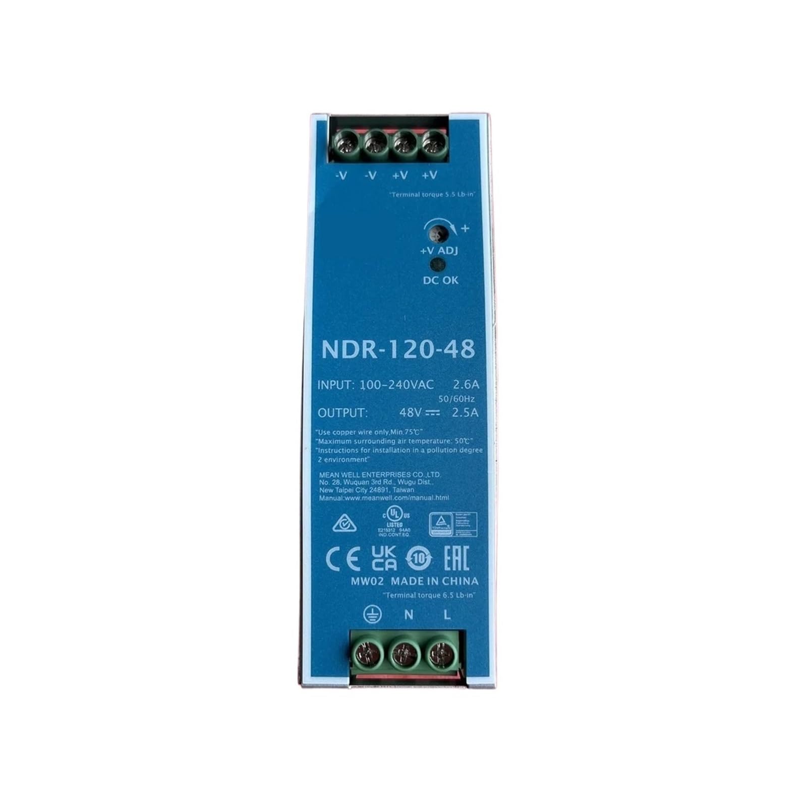 Alimentatore industriale for guida DIN NDR-120-48 DC 48V 2,5A 120W a singola uscita