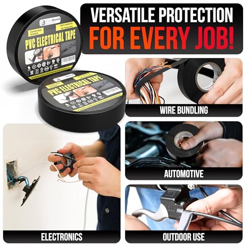 Image of Electrical Tape for Home Improvement, Professional Use, DIY - 3 /4 Inch 66 Feet Roll Electric Tape - Multipurpose Temperature Resistant Black Electrical Tape for Wire and Cable Splices, Repairs (5)