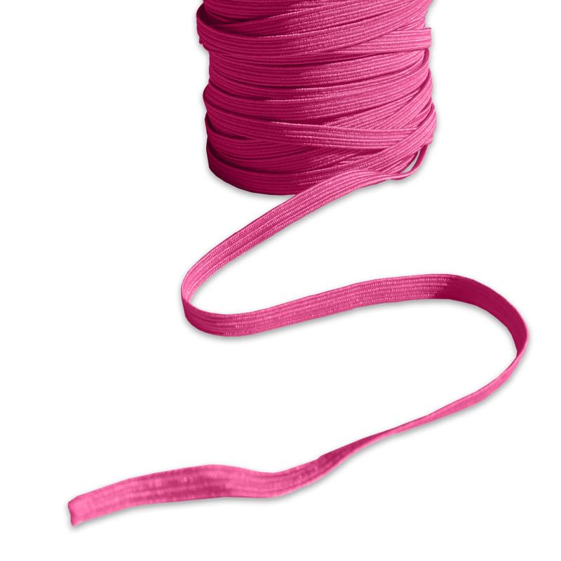 Bright Pink 5mm Elastic Cord Flat Stretchy Thread Hat Elastic Cord Thin Elastic Beading String For Masks Hats Jewellery Crafts Hair Accessories Threading Tags (Bright Pink - 5mm - 100 Meters)