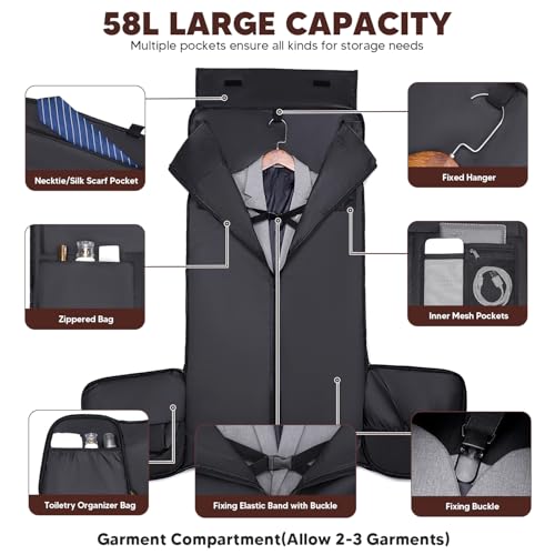Carry on Garment Bag for Travel, Convertible Garment Duffle Bags for Men Women - 2 in 1 Hanging Suitcase Suit Travel Bags with Shoe Compartment3