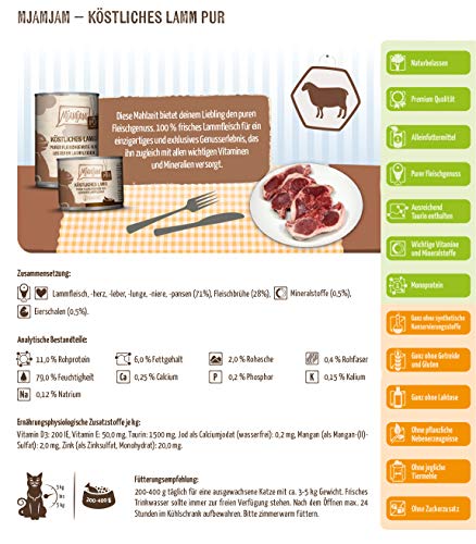 MjAMjAM - Premium Nassfutter für Katzen - purer Fleischgenuss - zartes Känguru pur, 6 x 400 g & Premium Nassfutter für Katzen - purer Fleischgenuss - köstliches Lamm pur, 6er Pack (6 x 400 g)