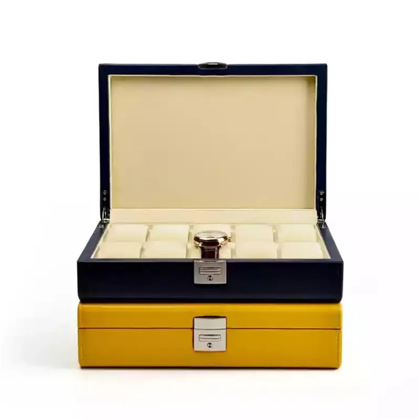 Porta Orologi Legno Scatola organizer for orologi in pelle con 10 slot | Custodia blu for display da uomo con supporto for lucchetto
