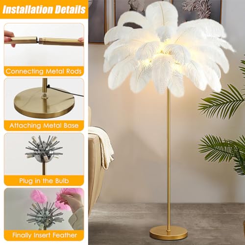Lámpara de pie de plumas alta con interruptor de pie cómodo 4