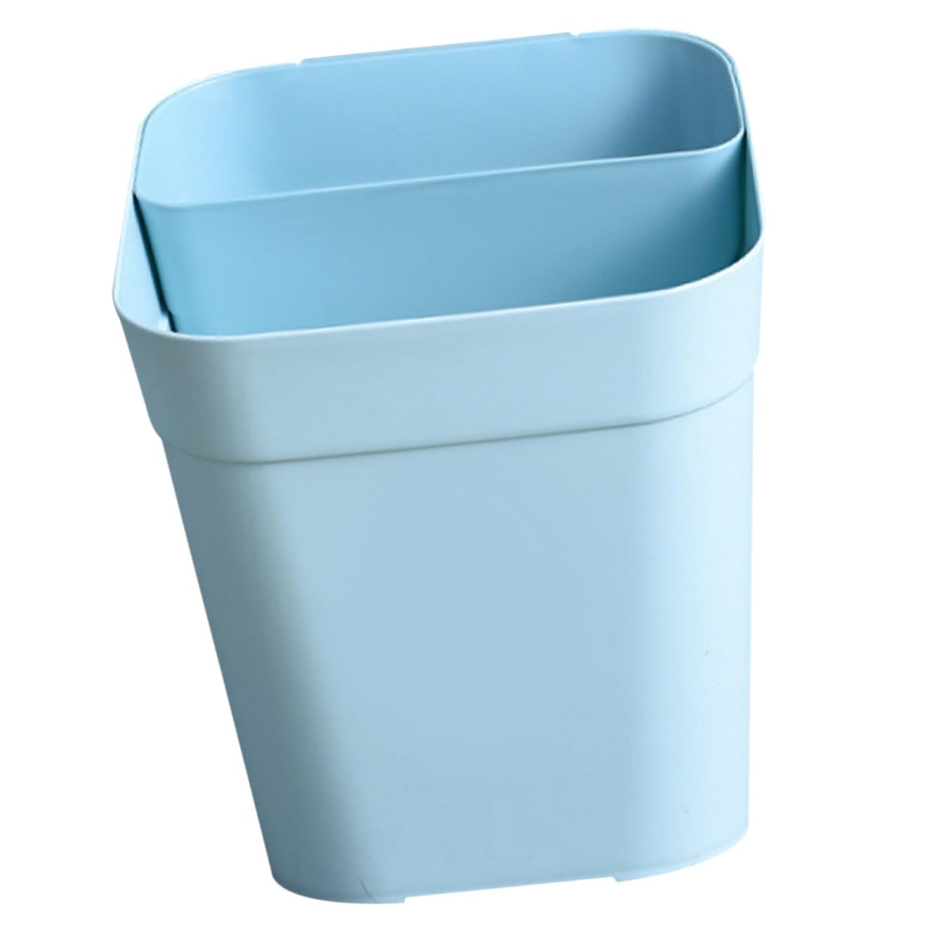 Luxshiny Compact Blue Plastic Kitchen Trash Bin with Dual Compartments Lightweight Wastebasket for Bathroom Office Bedroom and Home Organization Space Saving Sundries Storage Container