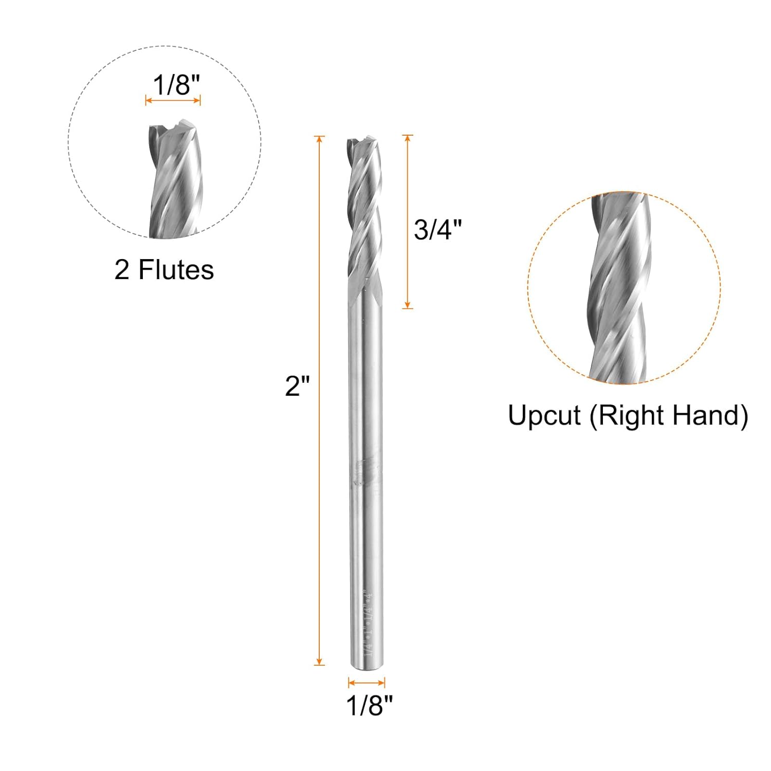 HARFINGTON Spiral Router Bit 1/4" Cut Dia 1/4" Shank Up Cut Solid Carbide 3 Flutes CNC End Mill Milling Bits for Wood Plastic Soft Metal (1" Cut Length 4" Long)