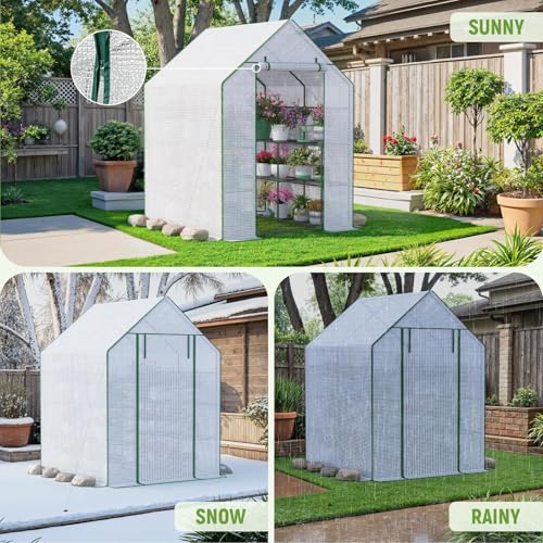 Image of Walk in Greenhouses, 57 x 57 x 76 inch Green House, Greenhouse for Outdoors with Durable PE Cover, Portable Greenhouse with Shelves Stands,Green