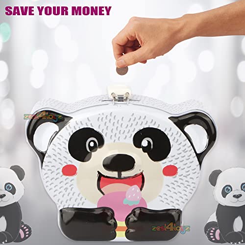 Image of Zest 4 Toyz Money Bank for Kids Piggy Bank Metal Body Money Saving ATM with Lock and Key Secure Coin Bank for Kids Best Return Gift - Black White