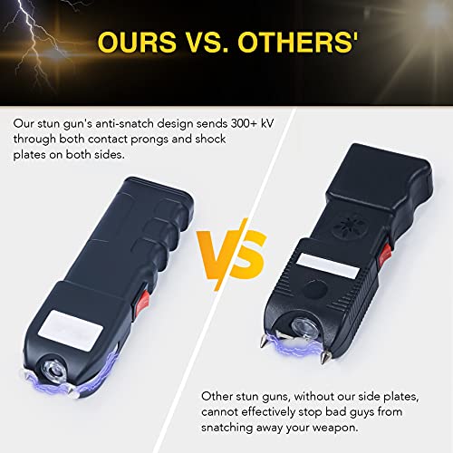 Dartmoor 300,000V Stun Gun Ultrapowerful Rechargeable Phone Size For Men Women With Side Shock Plates For Car & Self Defense Tactical Flashlight Custom Holster And Lanyard, Black #TOP4