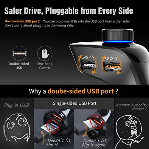 Trekpow F10 Bluetooth FM Transmitter for Car-Wireless Bluetooth 4.2 in-Car Radio Adapter Car Kit with Handsfree Calling, 3 USB Ports, LED Display, Support TF Card, U-Disk, AUX Output