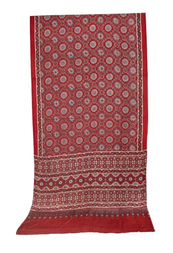 Image of Ethnics of Kutch Womenss Ajrakh Modal Silk Natural Dye Hand Block Print Saree with Blouse Piece - 5.5 Mtr Length