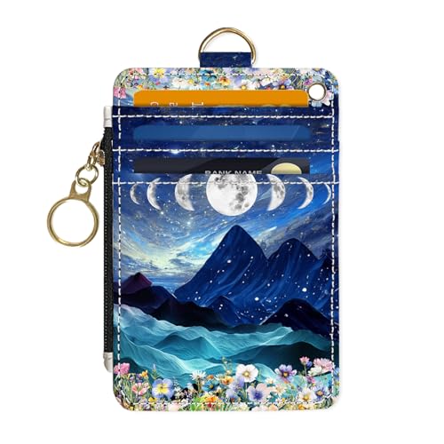 DATOUCAT Carteira fina com porta-cartão de crédito, carteira feminina pequena com bolso frontal com zíper, couro sintético fino para viagem, bloqueio de RFID, janela para identidade, presentes
