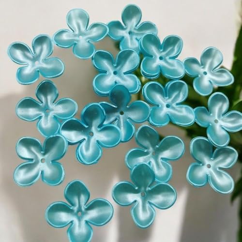 42Mm 50Pcs Fashion Petal Flower Abs Acrylic Imitation Pearl Beads Bowknot Tie Bead Caps For Needlework Diy Material Jewelry - (Color: Lake Blue)